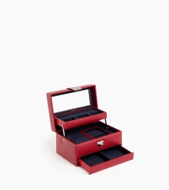 Boite à bijoux moyen modèle ouverture automatique en cuir - Garnet red