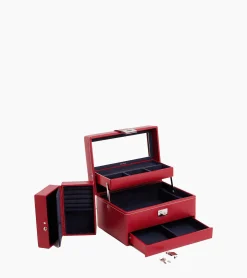 Boite à bijoux moyen modèle ouverture automatique en cuir - Garnet red