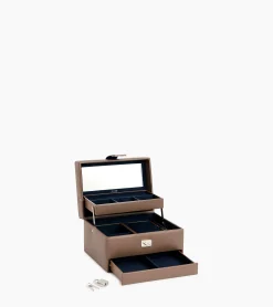 Boite à bijoux moyen modèle ouverture automatique en cuir - TAUPE 2