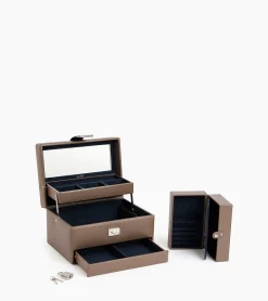 Boite à bijoux moyen modèle ouverture automatique en cuir - TAUPE 2