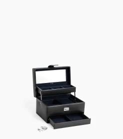 Boite à bijoux moyen modèle ouverture automatique en cuir - NOIR 1