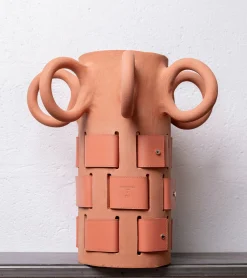Cache Vase Damier Pia Chevalier - Orange Ocher