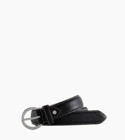 Ceinture femme avec boucle ronde en cuir grainé - Noir