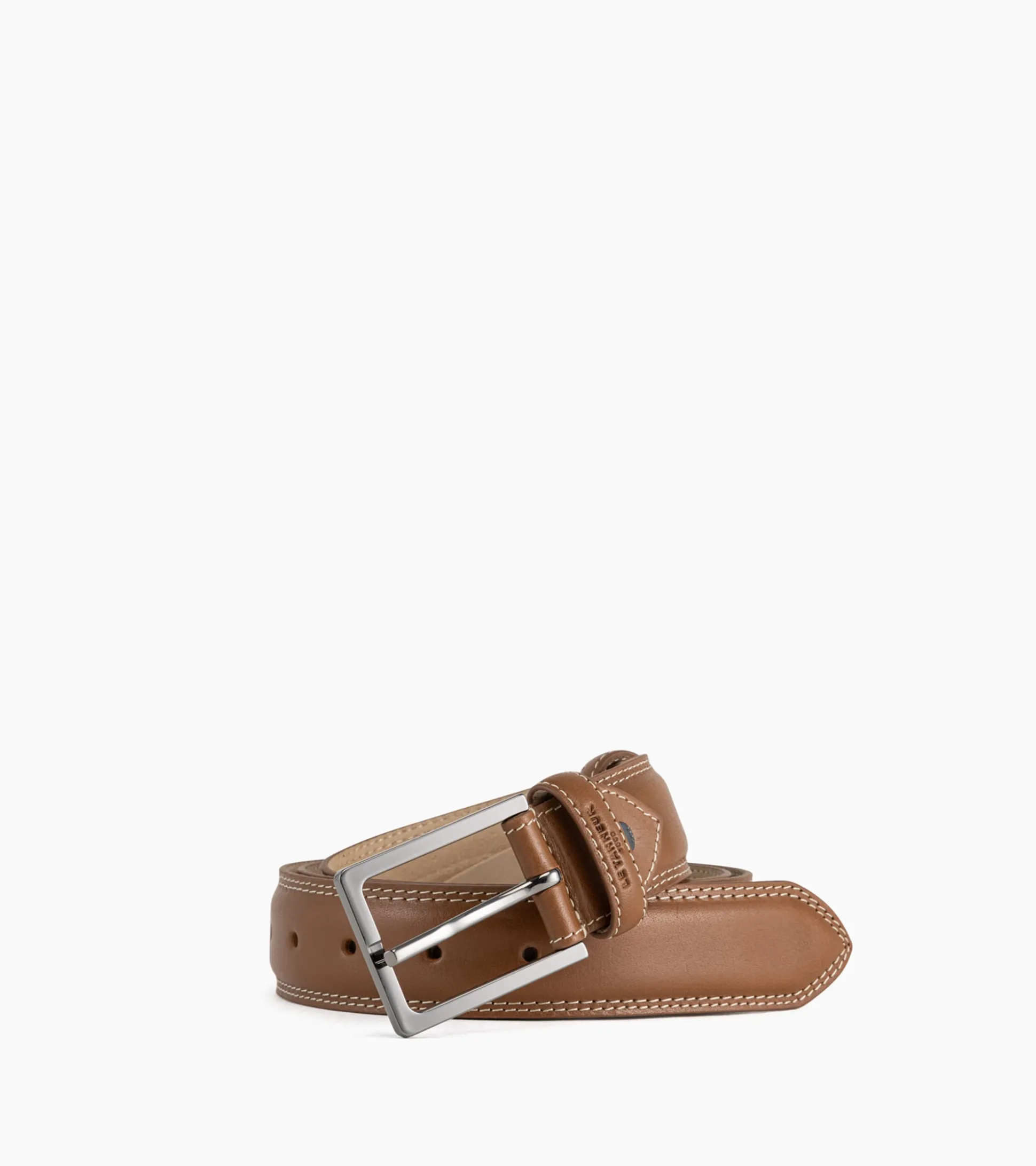 Ceinture homme avec boucle carrée Martin en cuir lisse - Marron tan