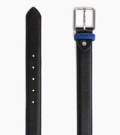 Ceinture homme avec boucle carrée Charles en cuir grainé - Noir et Bleu