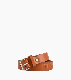 Ceinture homme avec boucle carrée en cuir lisse - Brown Tan