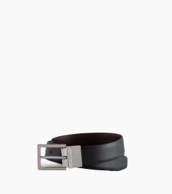 Ceinture homme classique avec boucle carrée en cuir lisse - Noir et Marine