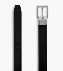 Ceinture homme classique avec boucle carrée en cuir lisse - Noir et Marine