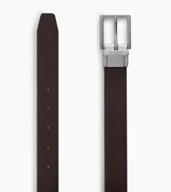 Ceinture homme classique avec boucle carrée en cuir lisse - Noir et Marron