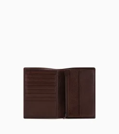 Grand portefeuille vertical zippé 2 volets Gary en cuir huilé - Brown