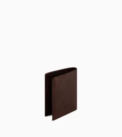 Grand portefeuille vertical zippé 2 volets Gary en cuir huilé - Brown