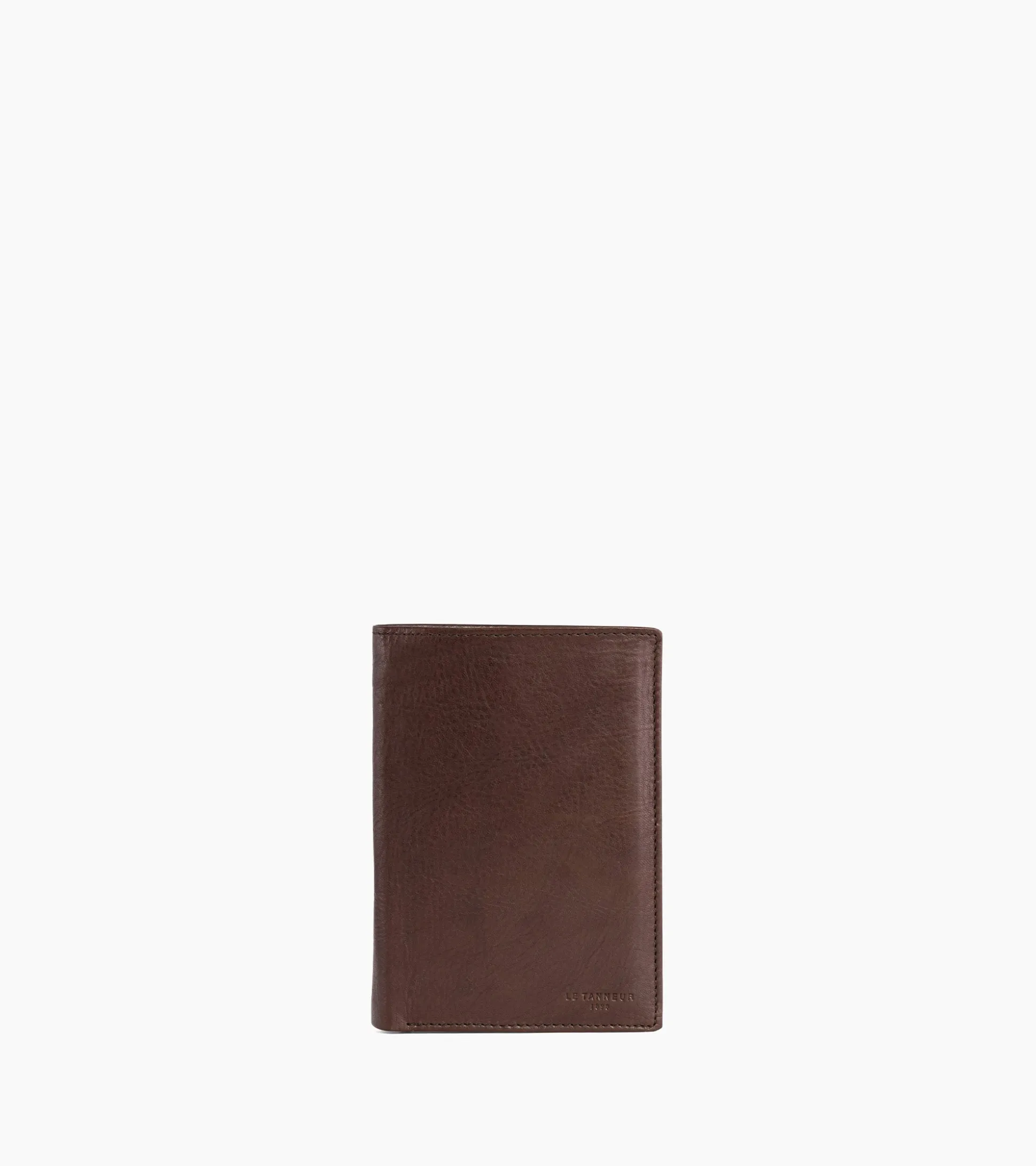 Grand portefeuille vertical zippé 3 volets Gary en cuir huilé - Brown