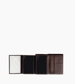 Grand portefeuille vertical zippé 3 volets Gary en cuir huilé - Brown