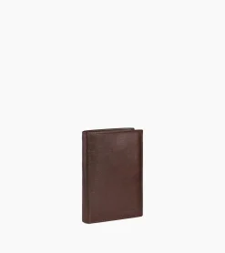 Grand portefeuille vertical zippé 3 volets Gary en cuir huilé - Brown
