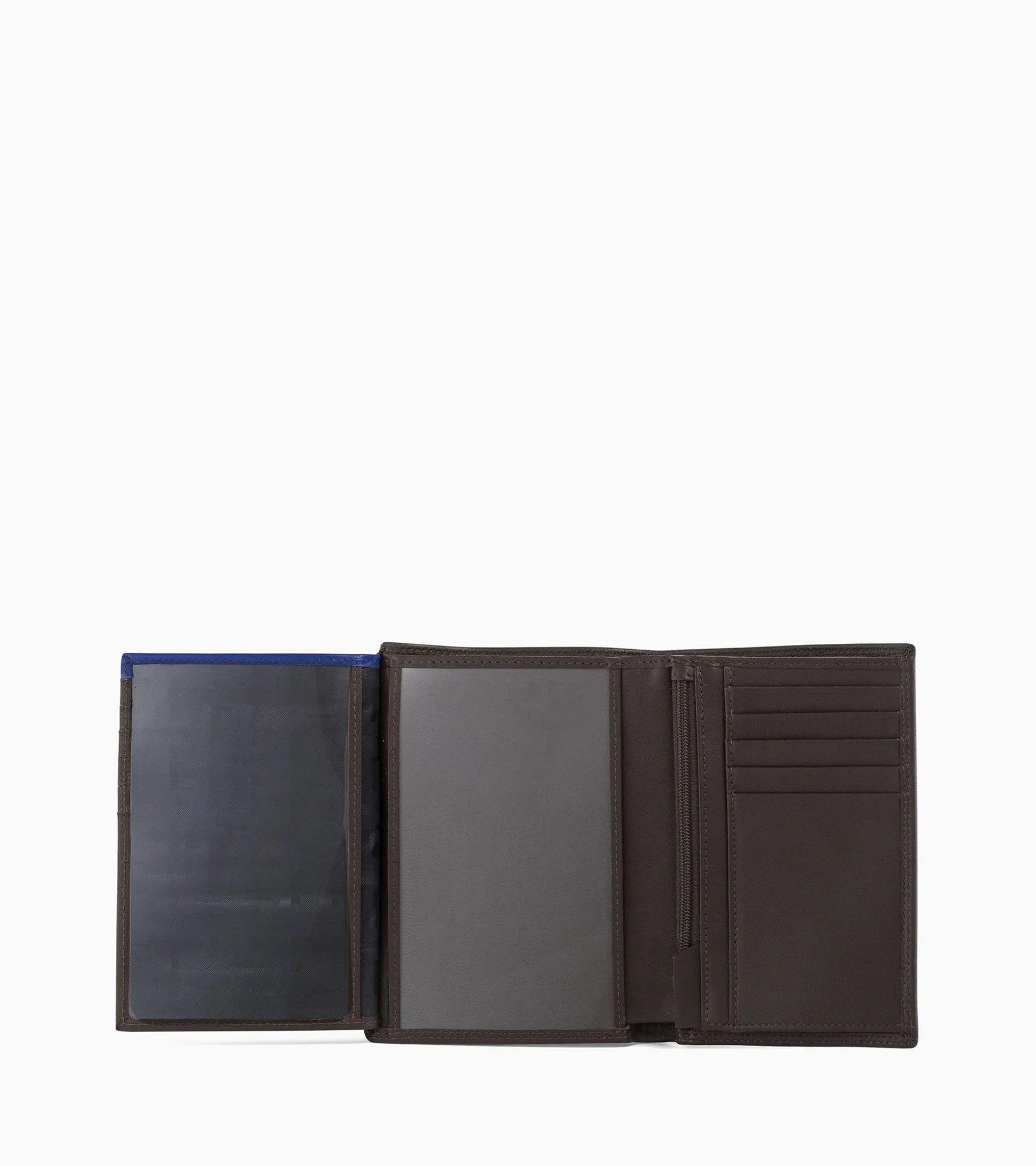 Grand portefeuille vertical zippé 2 volets Martin en cuir lisse - Coffee Brown