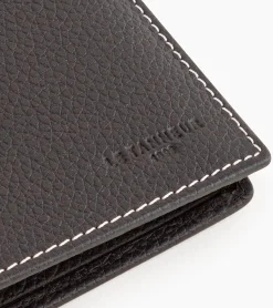 Grand portefeuille vertical zippé 2 volets Charles en cuir grainé - Brown Coffee Chalk White