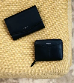 Grand portefeuille zippé Charlotte en cuir lisse - Black