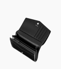 Grand portefeuille zippé Charlotte en cuir lisse - Black