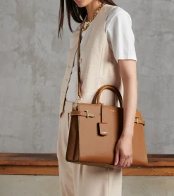 Grand sac à main Emilie en cuir grainé - Brown Tan