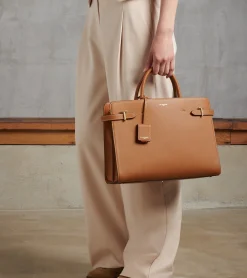 Grand sac à main Emilie en cuir grainé - Brown Tan