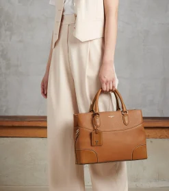 Grand sac à main Romy en cuir grainé - Brown Tan