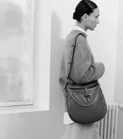 Grand sac bandoulière Pia en cuir lisse - NOIR 1