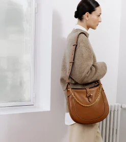 Grand sac bandoulière Pia en cuir lisse - TAN