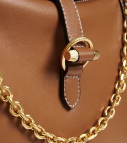 Grand sac bandoulière Pia en cuir lisse - TAN