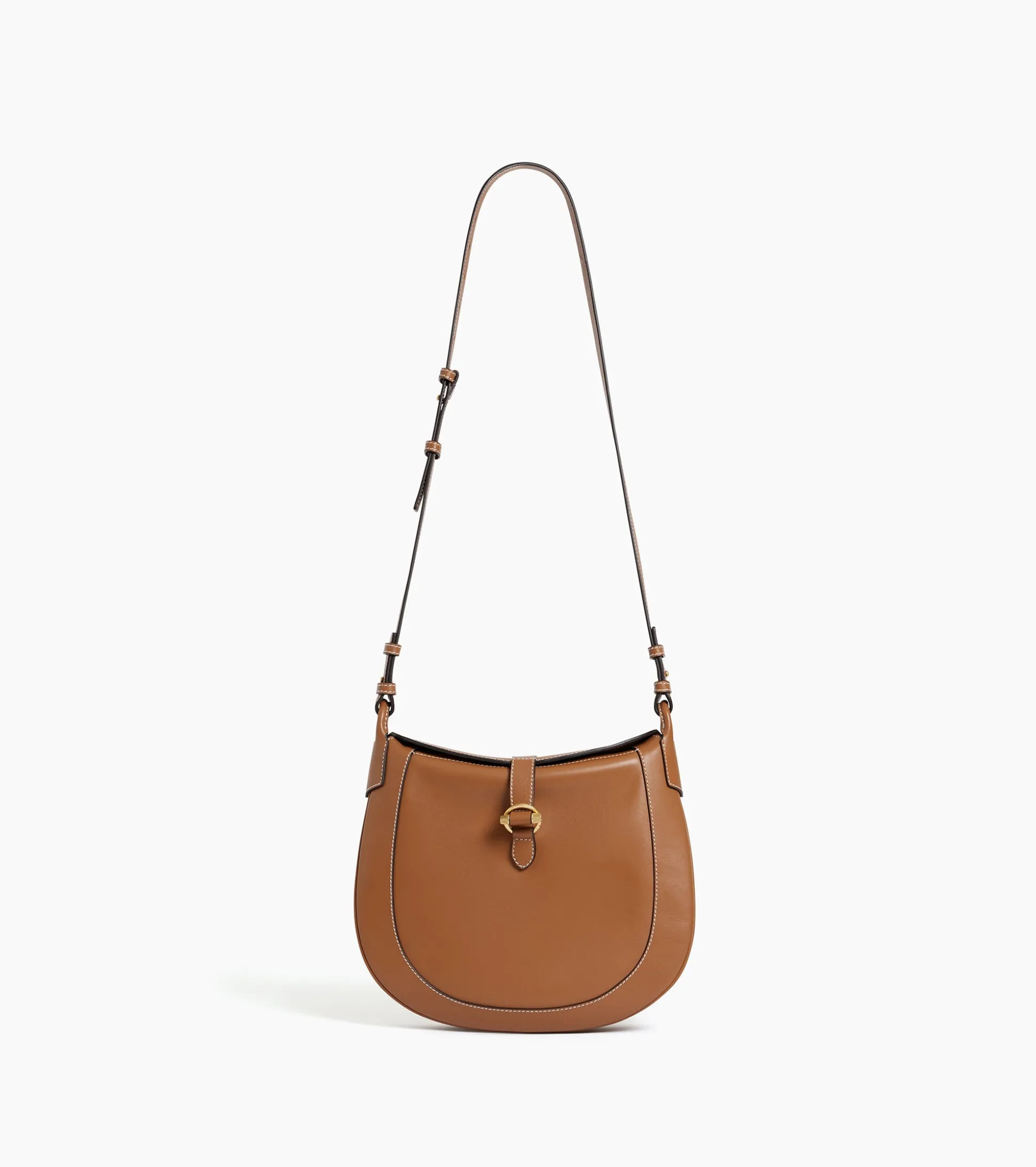 Grand sac bandoulière Pia en cuir lisse - TAN