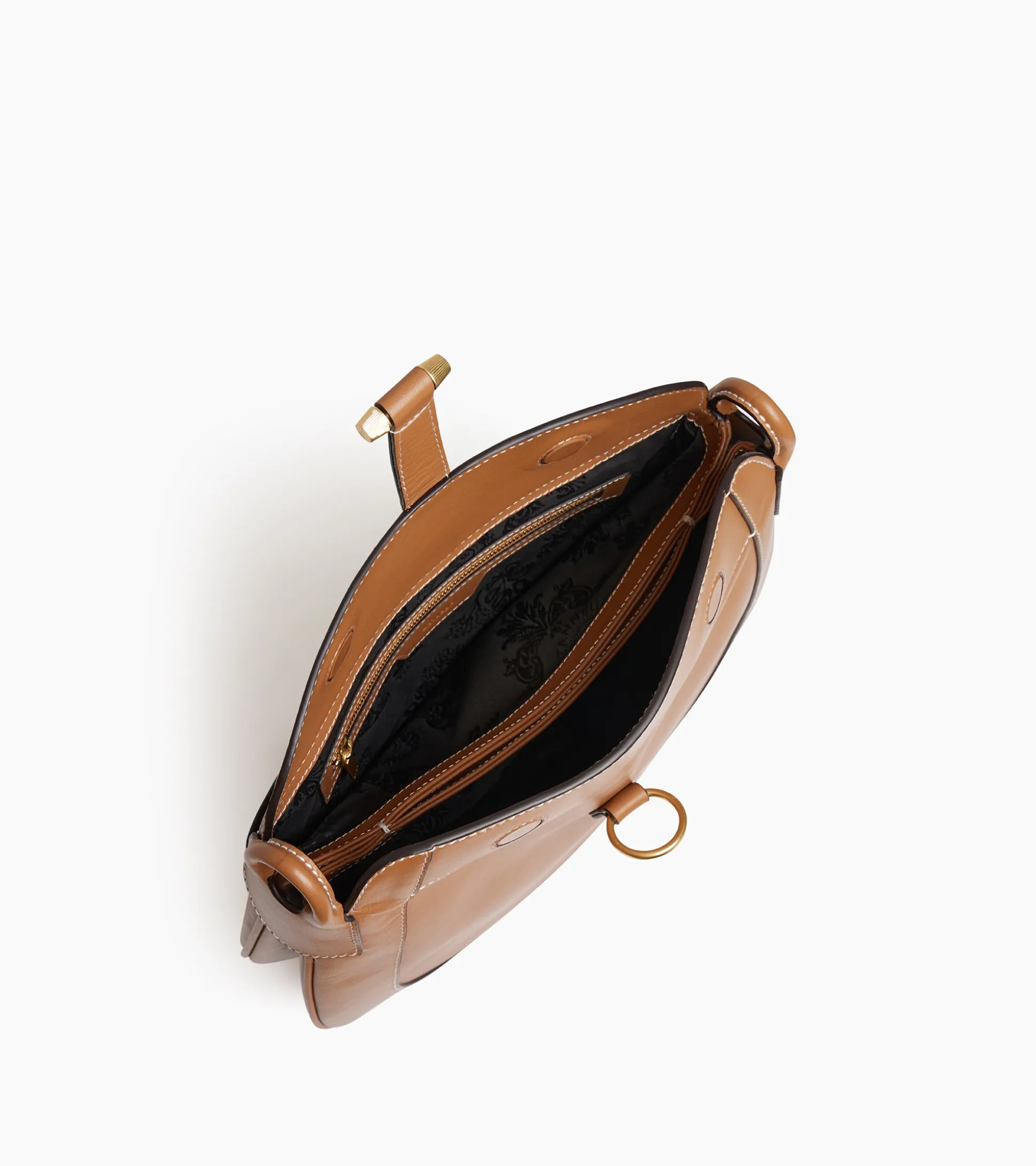Grand sac bandoulière Pia en cuir lisse - TAN