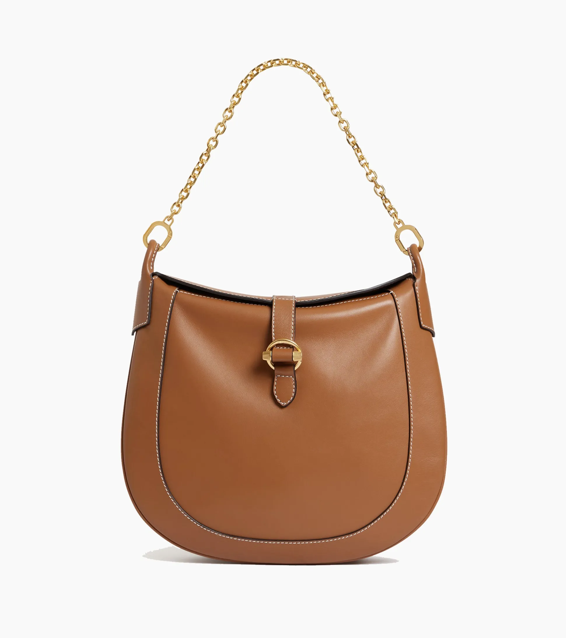 Grand sac bandoulière Pia en cuir lisse - TAN