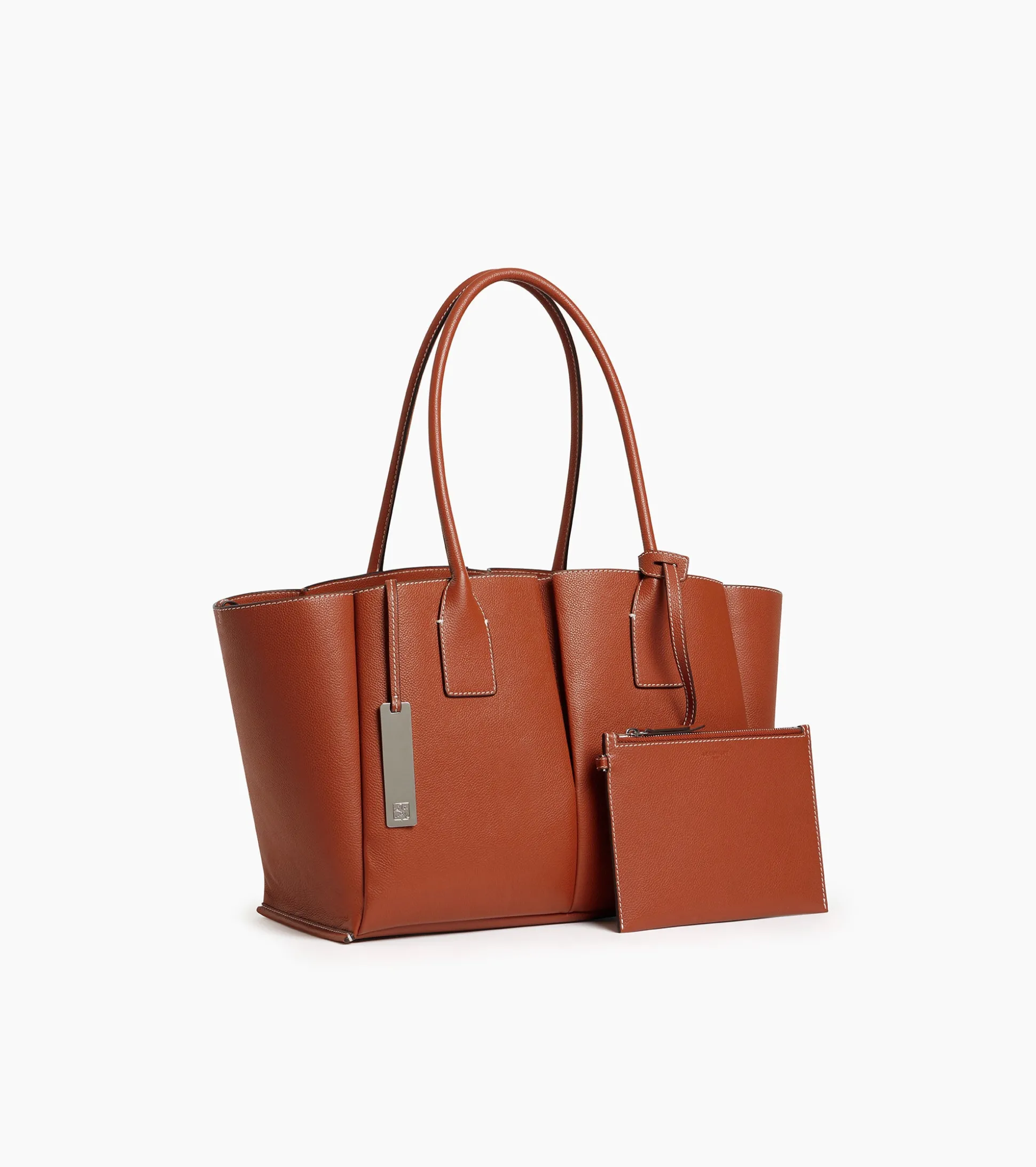 Grand sac cabas Elena en cuir grainé - ACAJOU 1