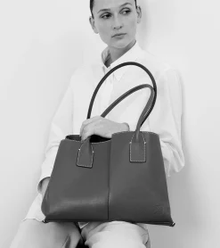 Grand sac cabas Elena en cuir grainé - NOIR 1