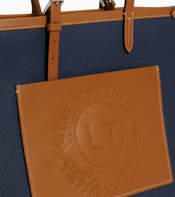 Grand sac cabas Le 125 en cuir grainé - Blue Twilight Brown Tan White Chalk