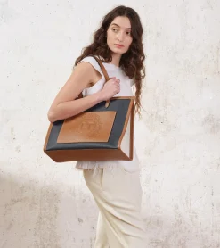 Grand sac cabas Le 125 en cuir grainé - Blue Twilight Brown Tan White Chalk