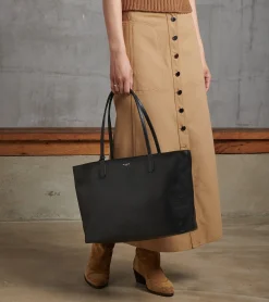 Grand sac cabas Louise en cuir grainé - Black Le Bleu