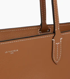Grand sac cabas Louise en cuir grainé - Brown Tan Twilight Blue