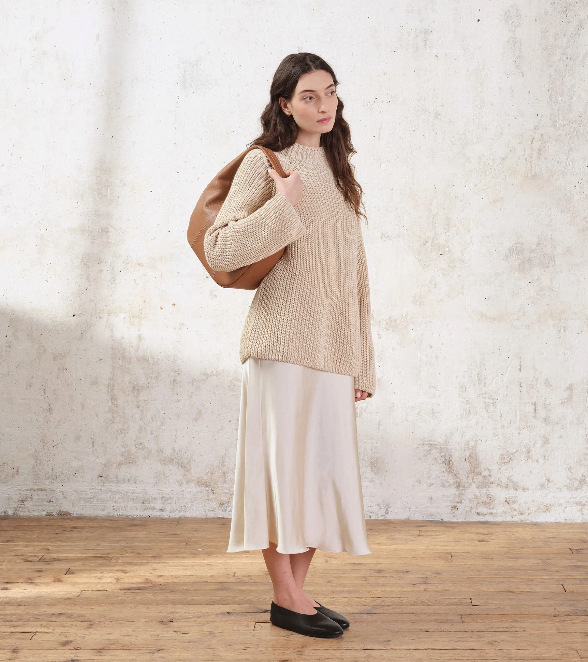 Grand sac hobo Juliette en cuir grainé - Brown Tan
