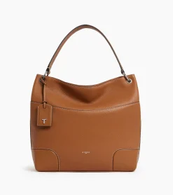 Grand sac hobo Romy en cuir grainé et lisse - Brown Tan