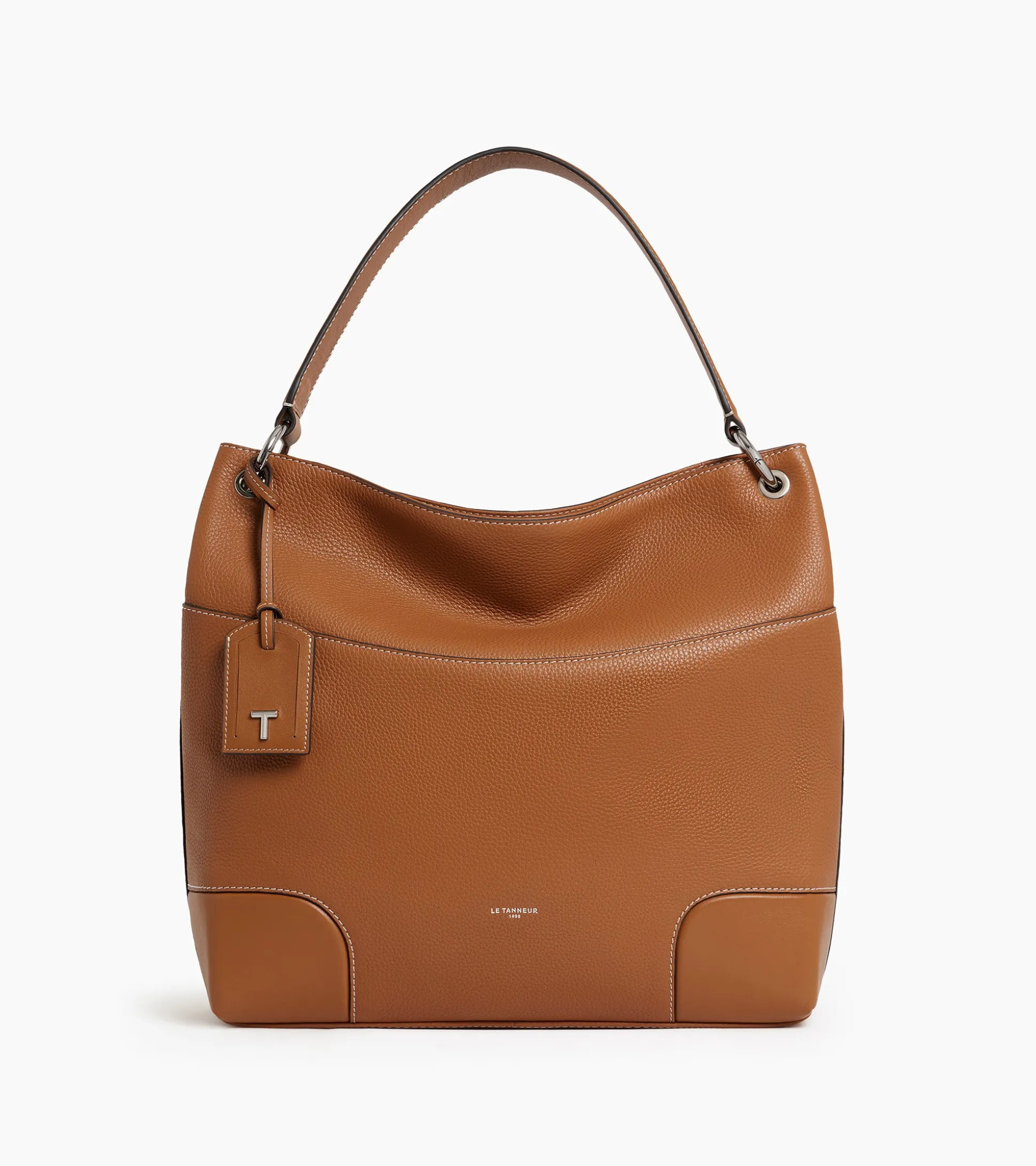 Grand sac hobo Romy en cuir grainé et lisse - Brown Tan