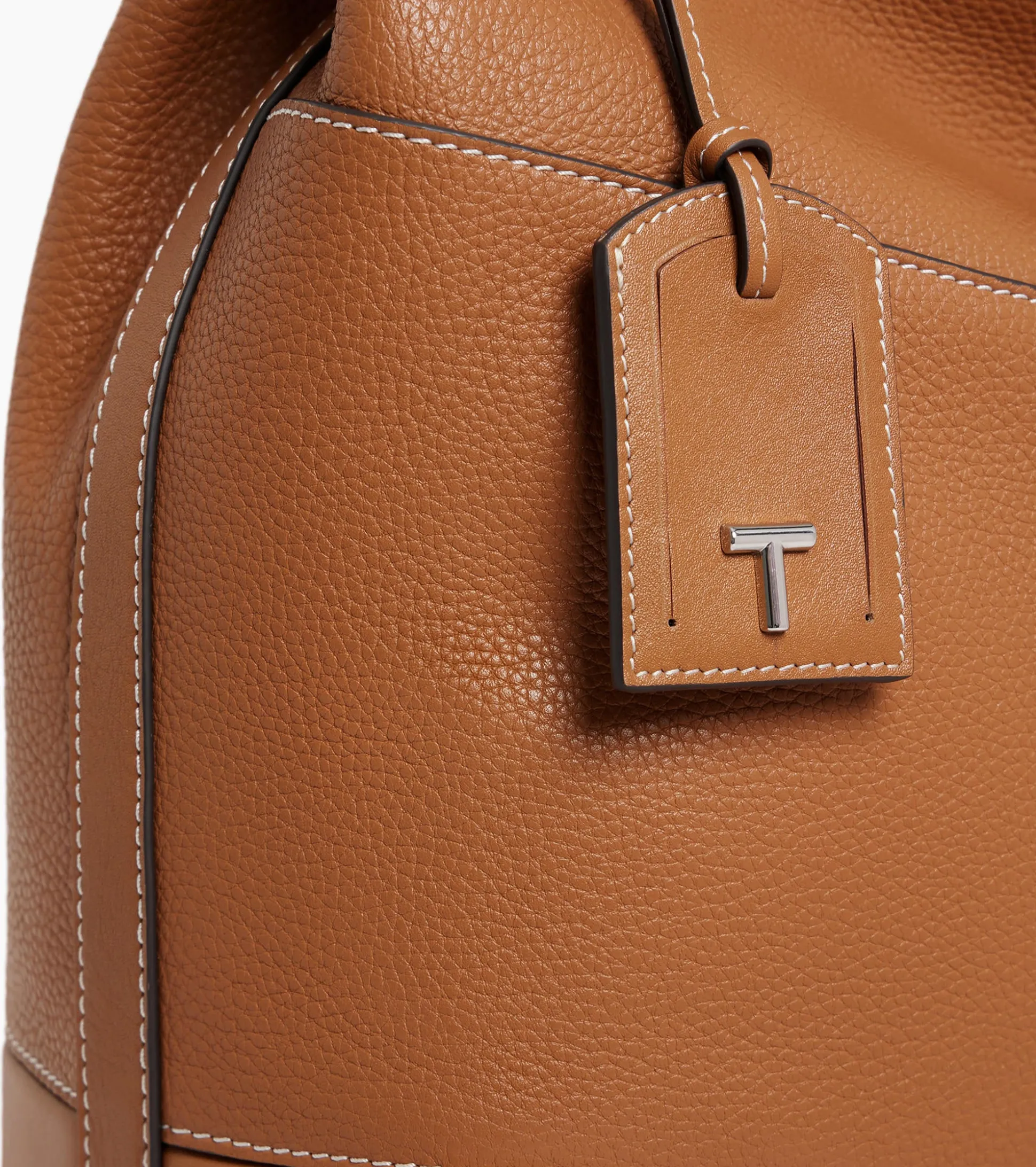 Grand sac hobo Romy en cuir grainé et lisse - Brown Tan