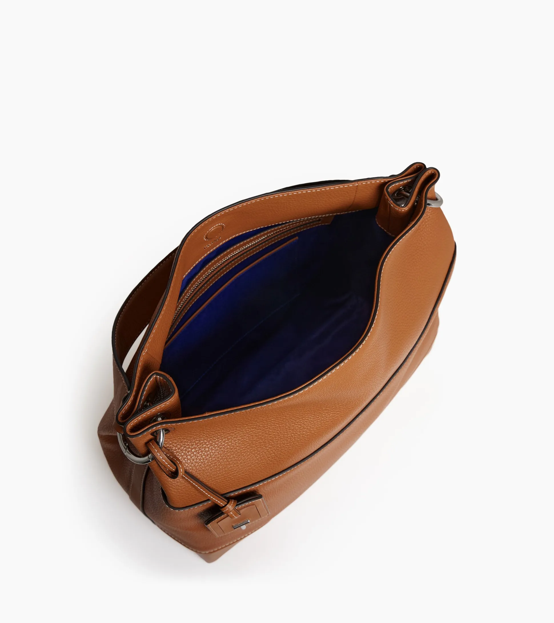 Grand sac hobo Romy en cuir grainé et lisse - Brown Tan