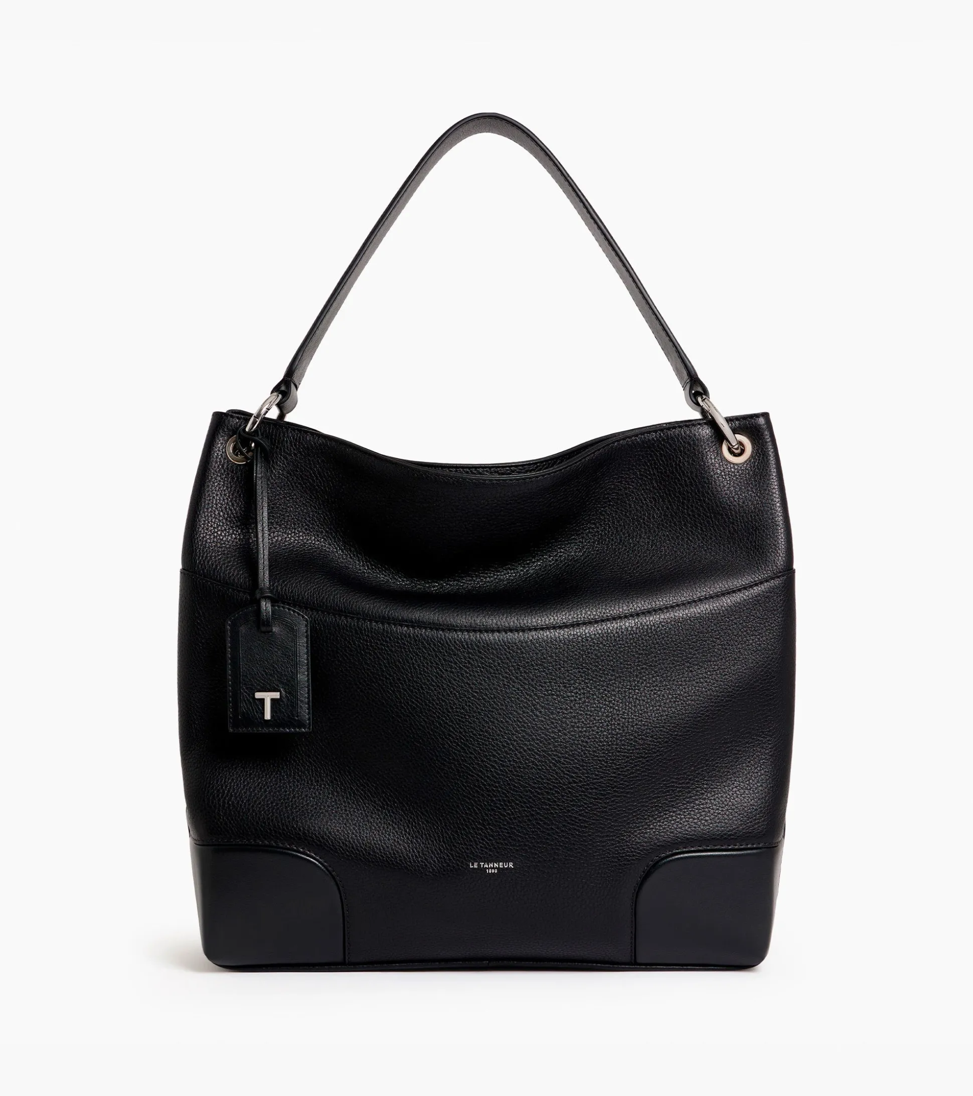 Grand sac hobo Romy en cuir grainé et lisse - Black