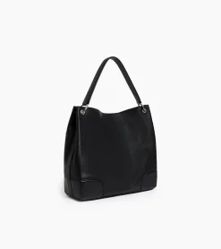 Grand sac hobo Romy en cuir grainé et lisse - Black