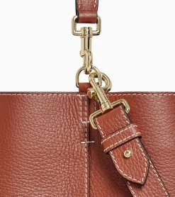 Grand sac seau Louise en cuir grainé - Mahogany Brown Twilight Blue