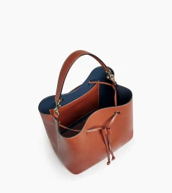 Grand sac seau Louise en cuir grainé - Mahogany Brown Twilight Blue