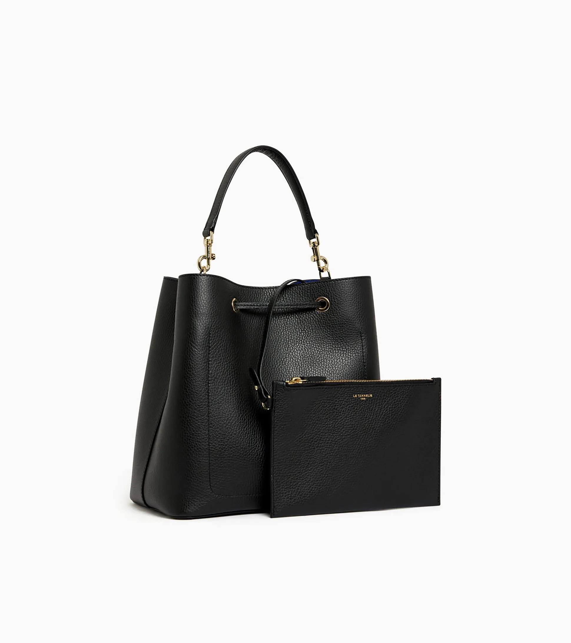 Grand sac seau Louise en cuir grainé - Black Le Bleu