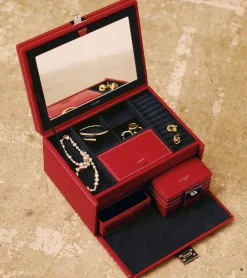 Grande boite à bijoux en cuir - Garnet red