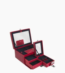 Grande boite à bijoux en cuir - Garnet red