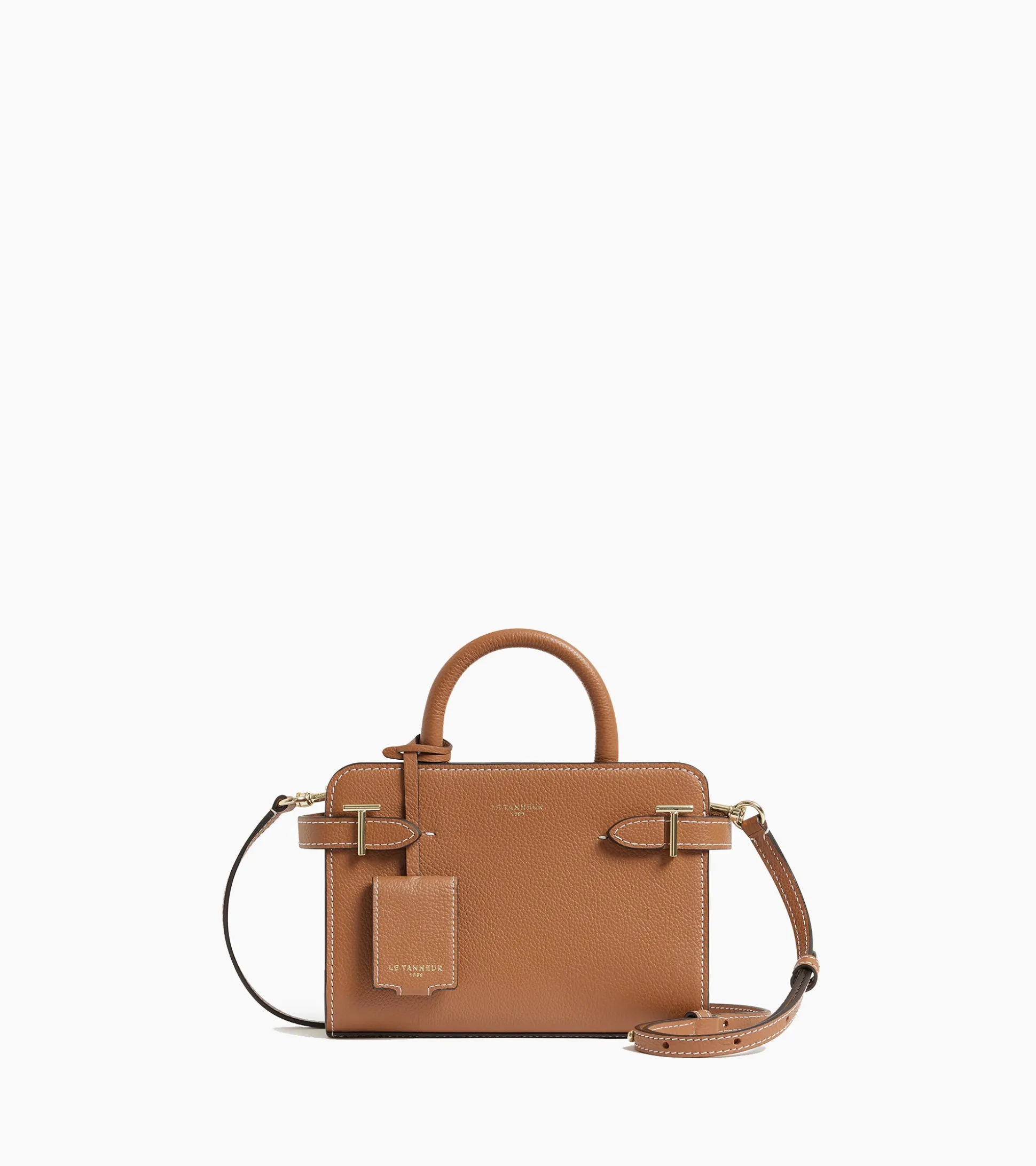 Mini sac à main Emilie en cuir grainé - TAN
